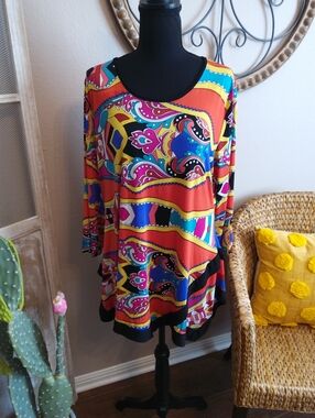 Caribe Bright Multicolor Paisley Scoop-Neck Tunic